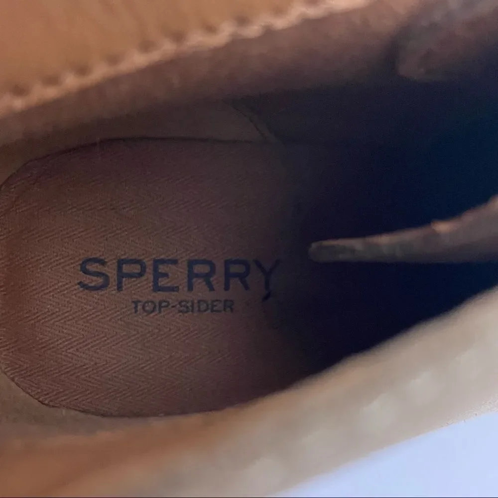 Sperry Top-Sider Tan Leather Lace‎ Up Wedge Booties size 9.5
